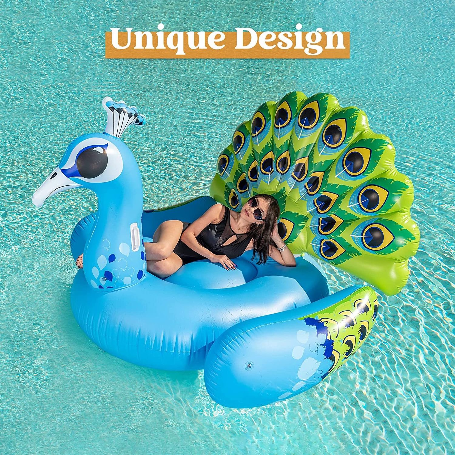 Inflatable peacock pool float beach float swim party toy pool raft for adults and children