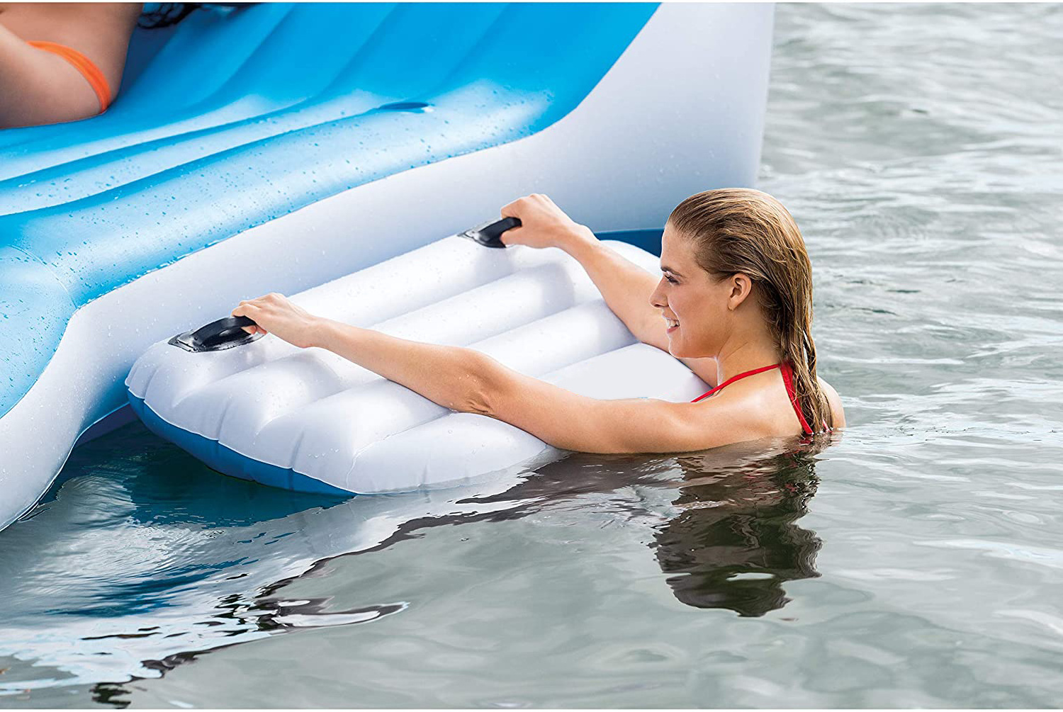 Custom PVC 6 7 people tropical Tahiti inflatable floating island 10 person inflatable pool float island