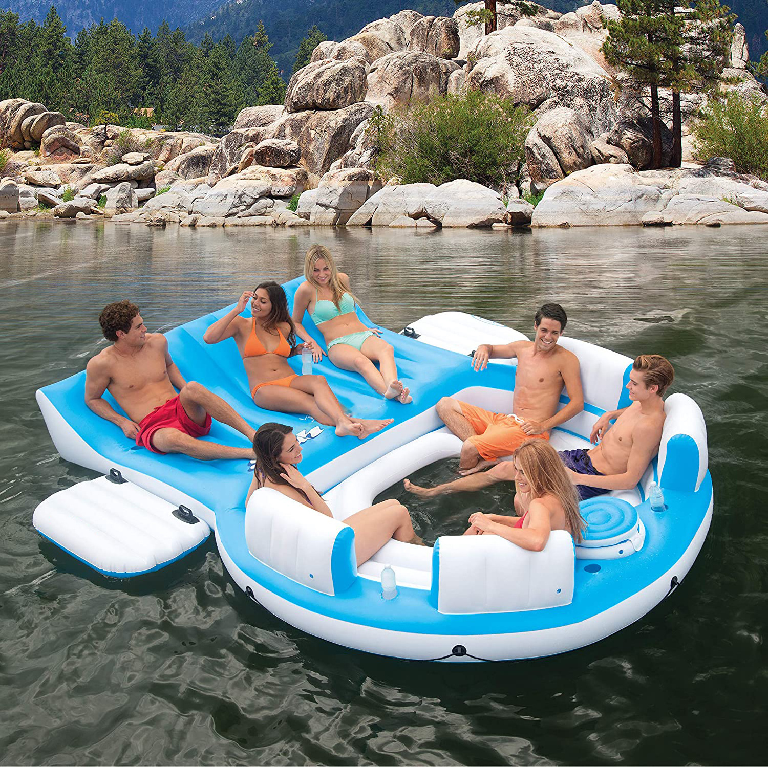 Custom PVC 6 7 people tropical Tahiti inflatable floating island 10 person inflatable pool float island