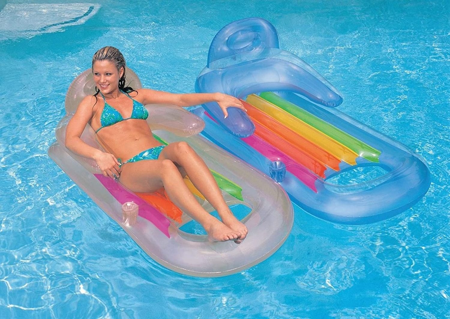 Beach beach outdoor swimming pool floating raft lounge chair with cup holder inflatable swimming pool float