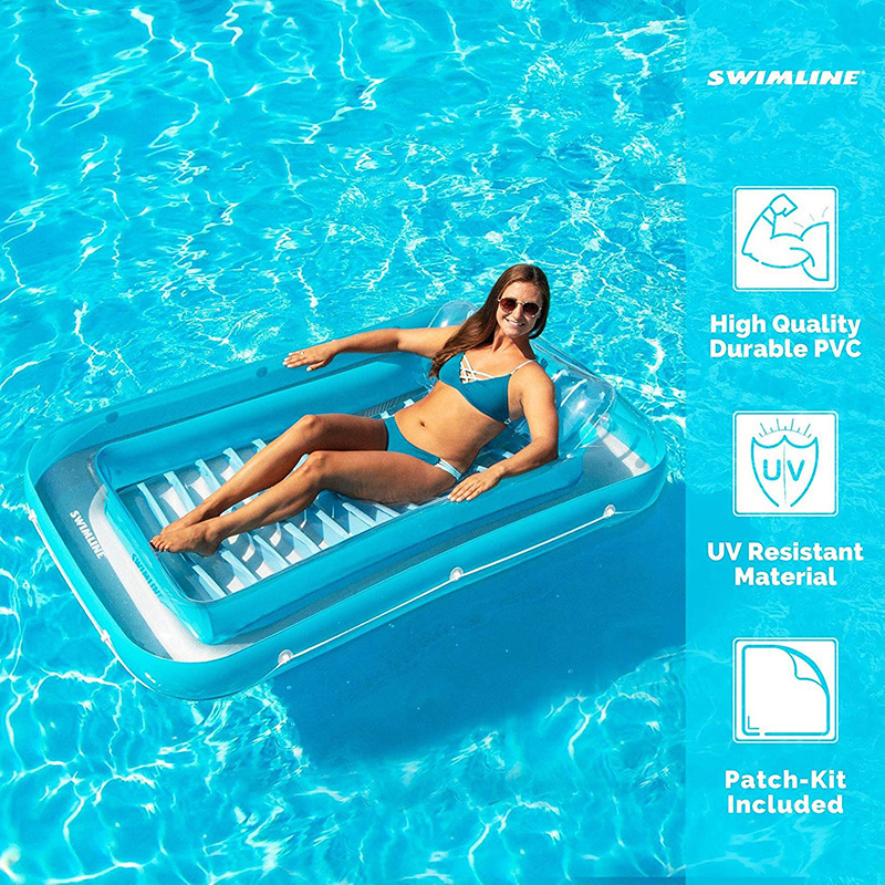 Inflatable swimming pool floating boat for adults children to blow sunbathing pool raft tub with inflatable pillows