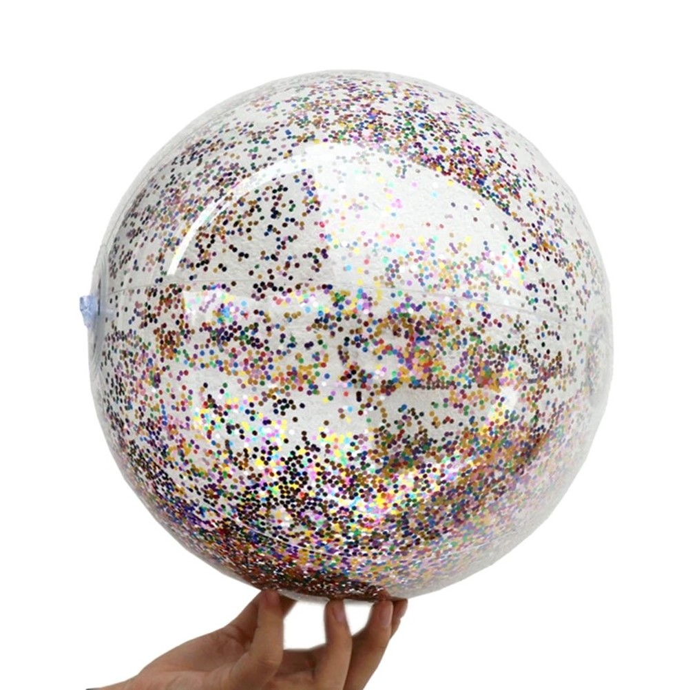 Beach Ball Summer Party Water Park Balls Inflatable Sport Ball With Rainbow Sequin Glitter Confetti