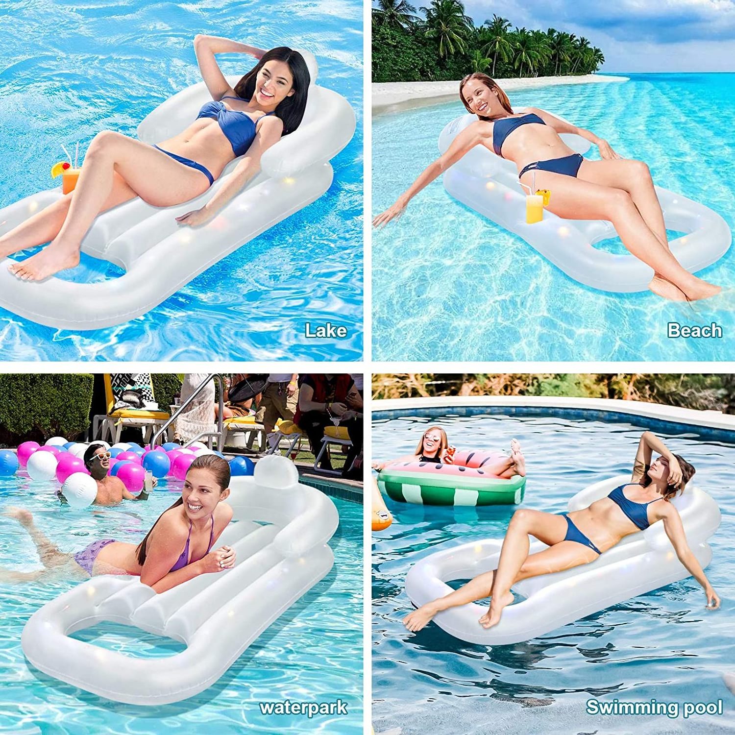 Beach beach outdoor swimming pool floating raft lounge chair with cup holder inflatable swimming pool float