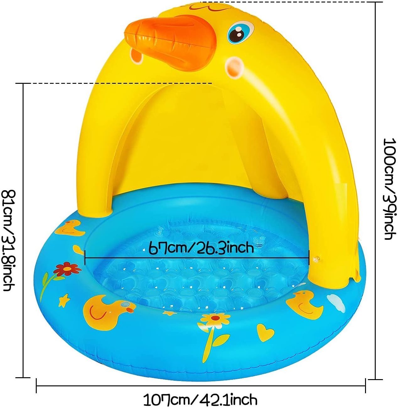 Inflatable baby pool with canopy children's splash duck swimming pool with sprinkler outdoor summer water toys