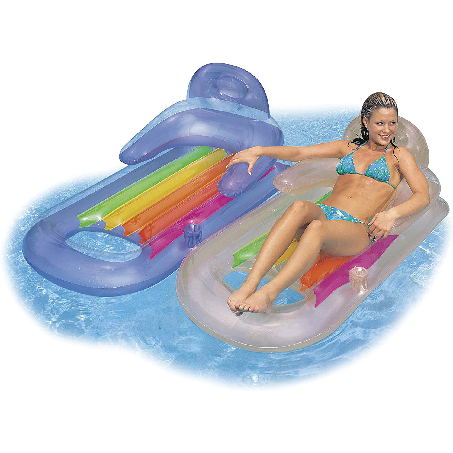 Beach beach outdoor swimming pool floating raft lounge chair with cup holder inflatable swimming pool float