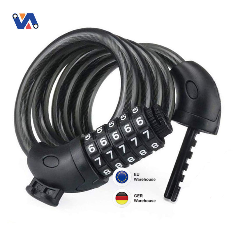 New Image Bike Lock 5 Digit Code Combination Bicycle Security Lock 1000 mm x 12 mm Steel Cable Spiral Bike Cycle Motorbike Lock