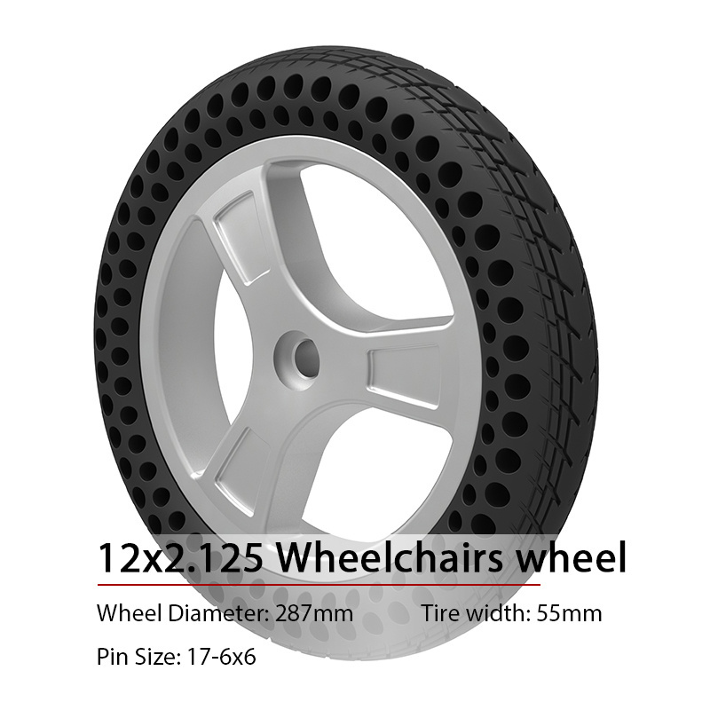 New Image Anti-Slip Rubber Tyre 12 Inch Manual Wheelchair Rear Wheel Accessories 12*2.125 Wheelchair Wheel With Solid Tire