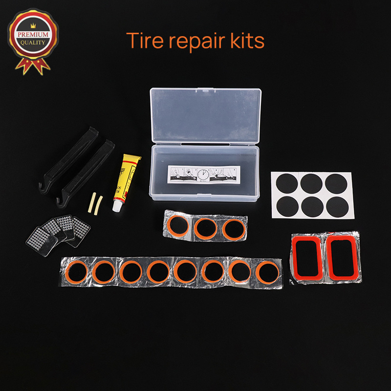 Bicycle Inner Tire Patch Repair Kit With 13 PCS Vulcanizing Patch 6 Glueless Puncture Patchs 4 Metal Scuffer And Storage Box