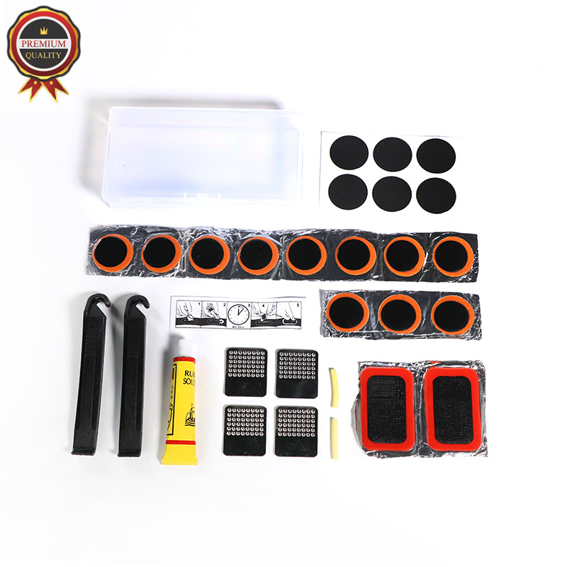 Bicycle Inner Tire Patch Repair Kit With 13 PCS Vulcanizing Patch 6 Glueless Puncture Patchs 4 Metal Scuffer And Storage Box