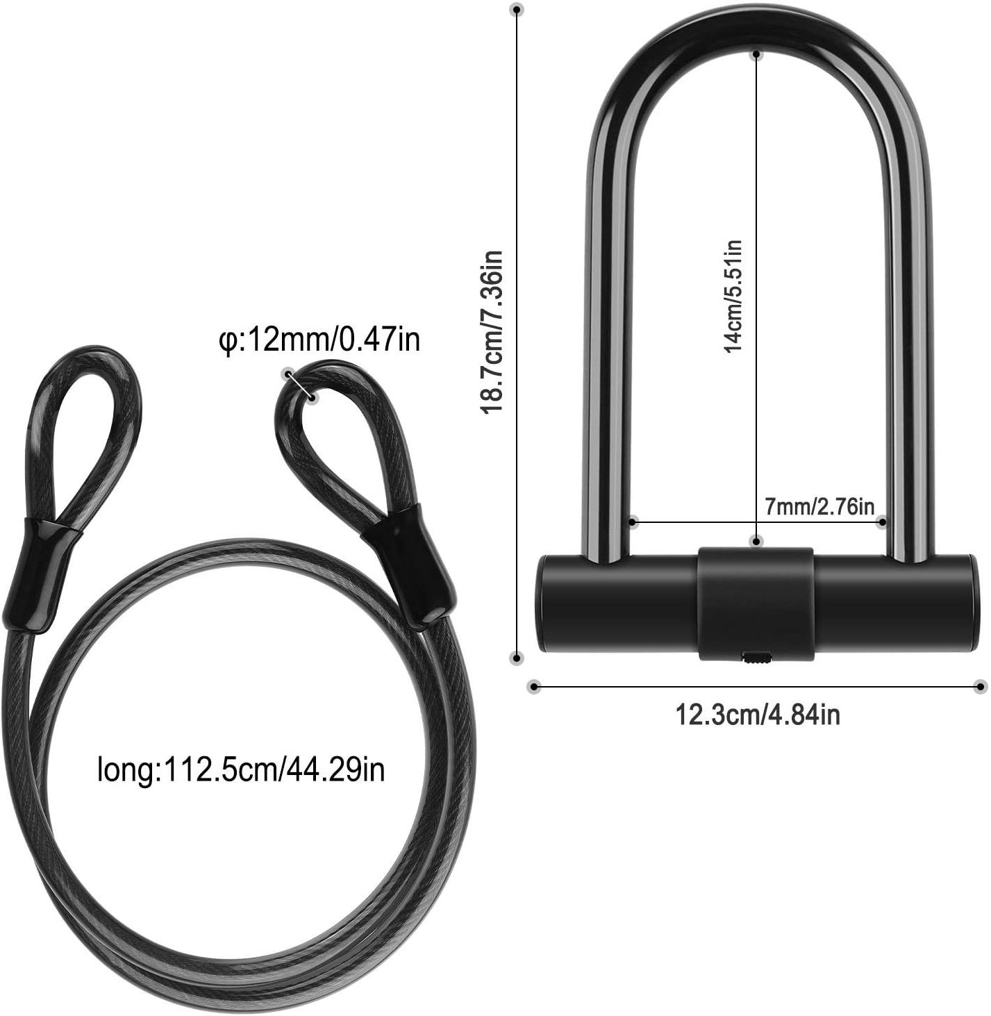 New Image 14mm Bicycle U Lock Antitheft Outdoor Heavy Duty  Lock with 1.2m Steel Cable Mounting Bracket for MTB Bike Motorcycle