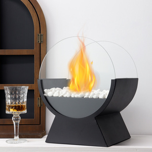 Round Shape Table Fireplace Glass Bio Ethanol Flameless Flickering Fireplace for Indoor Outdoor Decoration