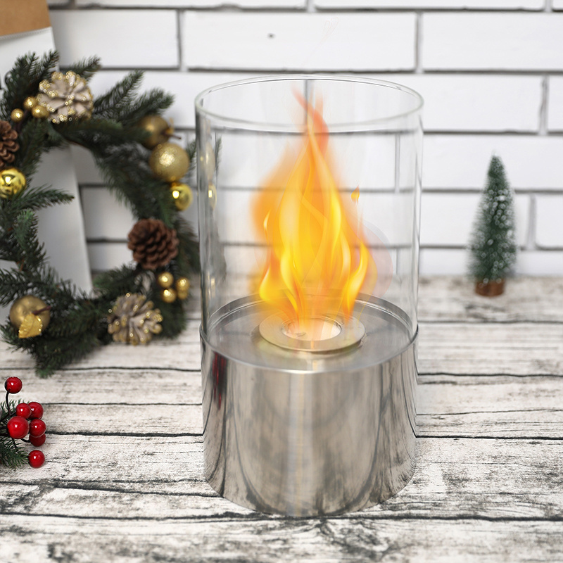 Indoor Mini Table Fire Pit Bio Ethanol Fireplace Freestanding Cylinder Bio Gel & Ethanol Glass Stainless Steel Fireplace