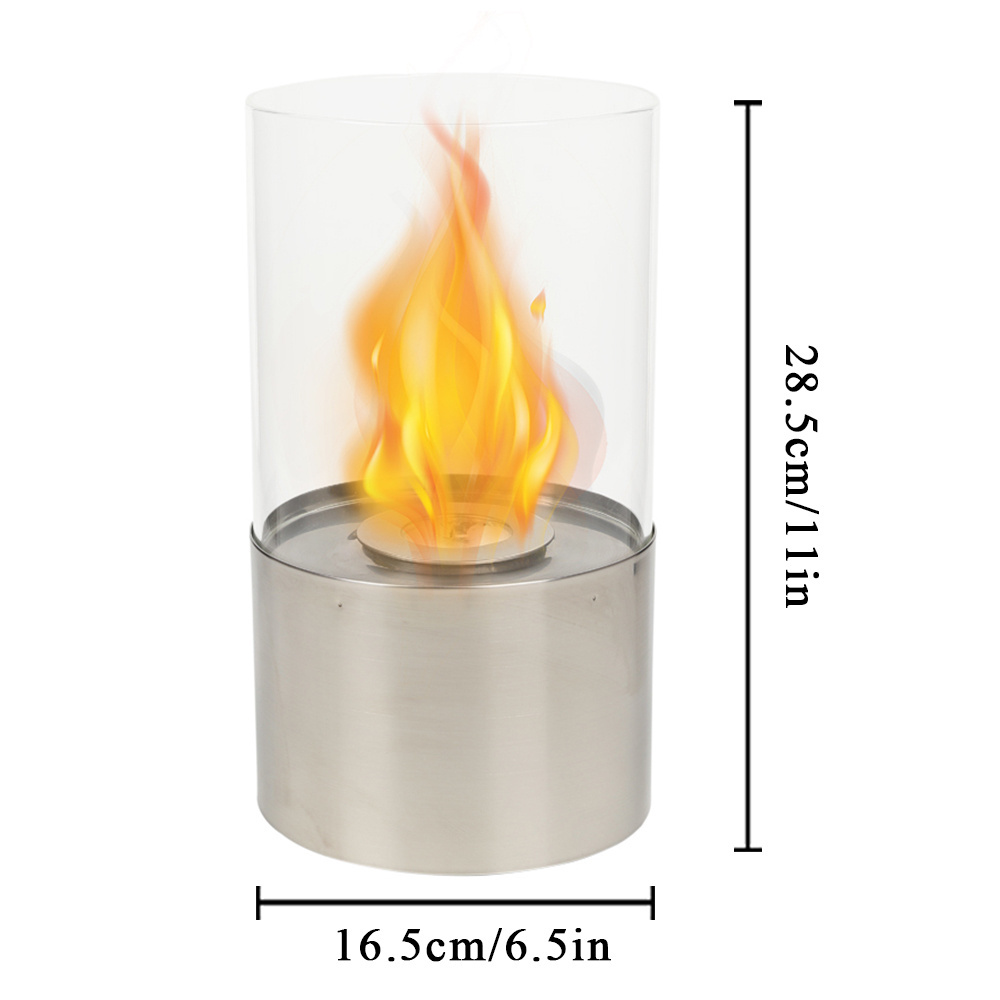 Indoor Mini Table Fire Pit Bio Ethanol Fireplace Freestanding Cylinder Bio Gel & Ethanol Glass Stainless Steel Fireplace