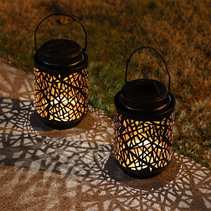 Set of 2 Solar Garden Lantern Lights Outdoor Solar Powered Lights Hanging Garden Decoration Lamp Metal Lantern with Handle