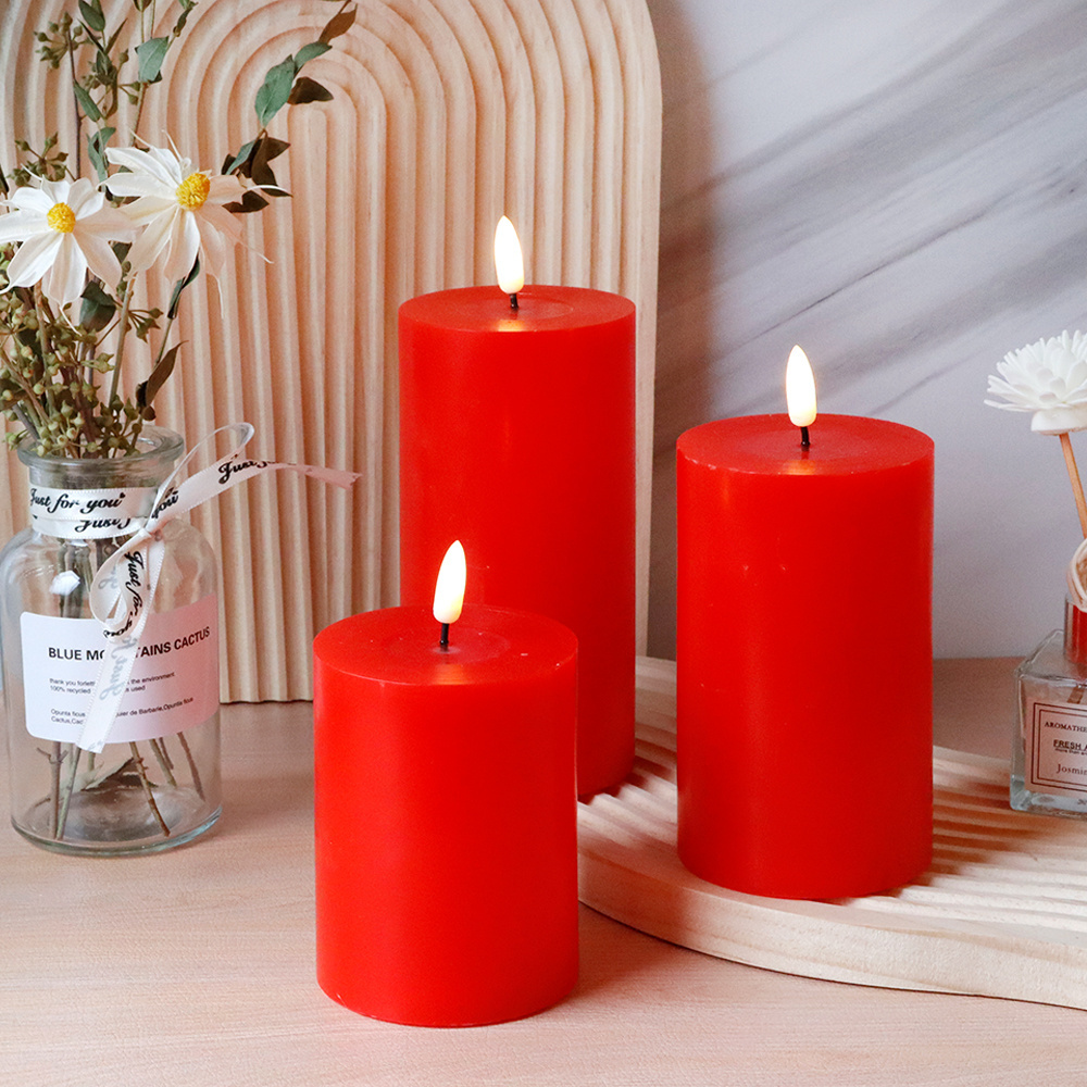 Wholesale Red Festival Real Wax Led Candle Pillar Led Tea Light Candles For Christmas Decor