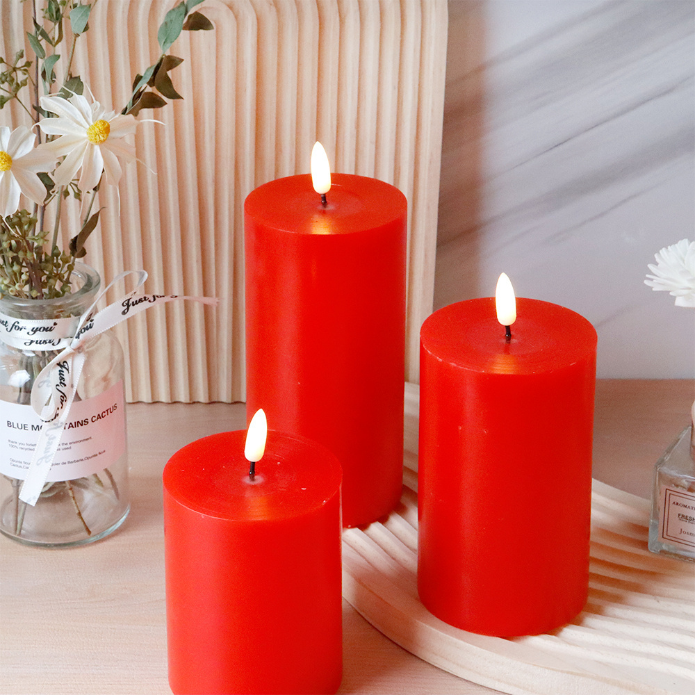 Wholesale Red Festival Real Wax Led Candle Pillar Led Tea Light Candles For Christmas Decor