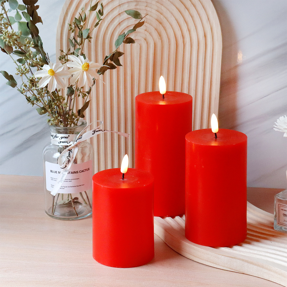 Wholesale Red Festival Real Wax Led Candle Pillar Led Tea Light Candles For Christmas Decor