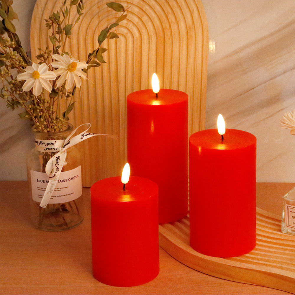 Wholesale Red Festival Real Wax Led Candle Pillar Led Tea Light Candles For Christmas Decor