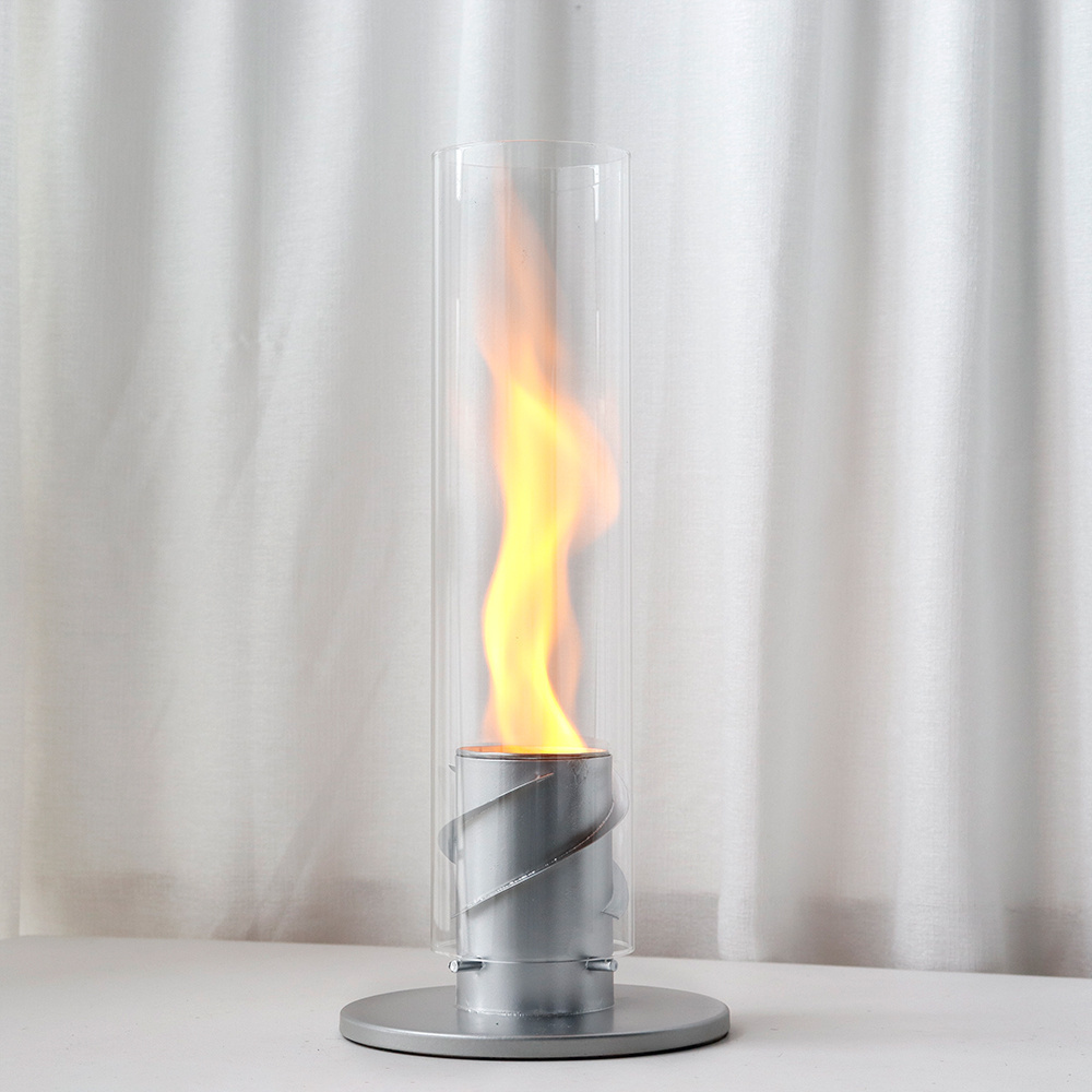 Unique Design Long Shape Tabletop Bioethanol Fireplace Tall Pillar Glass Smokeless Fire Pit for Baquet Dinning Table Decor