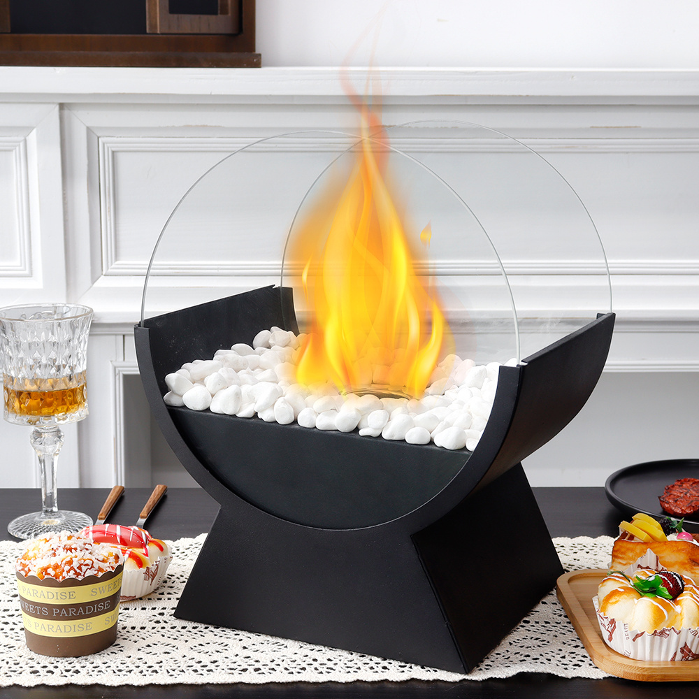 Round Shape Table Fireplace Glass Bio Ethanol Flameless Flickering Fireplace for Indoor Outdoor Decoration