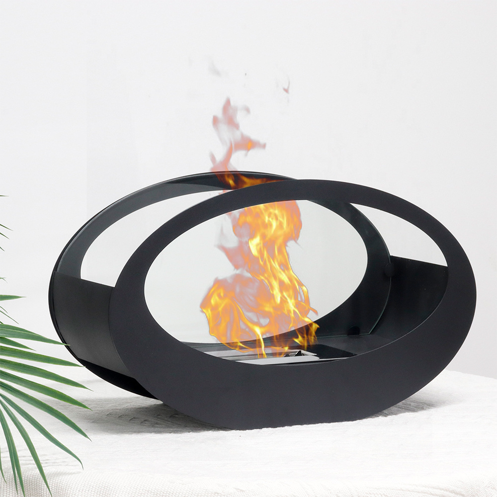 Hot Selling Elliptical Black Large Table Decorative Fireplace Free Standing Indoor Outdoor Patio Fire Pit Bioethanole Fireplace