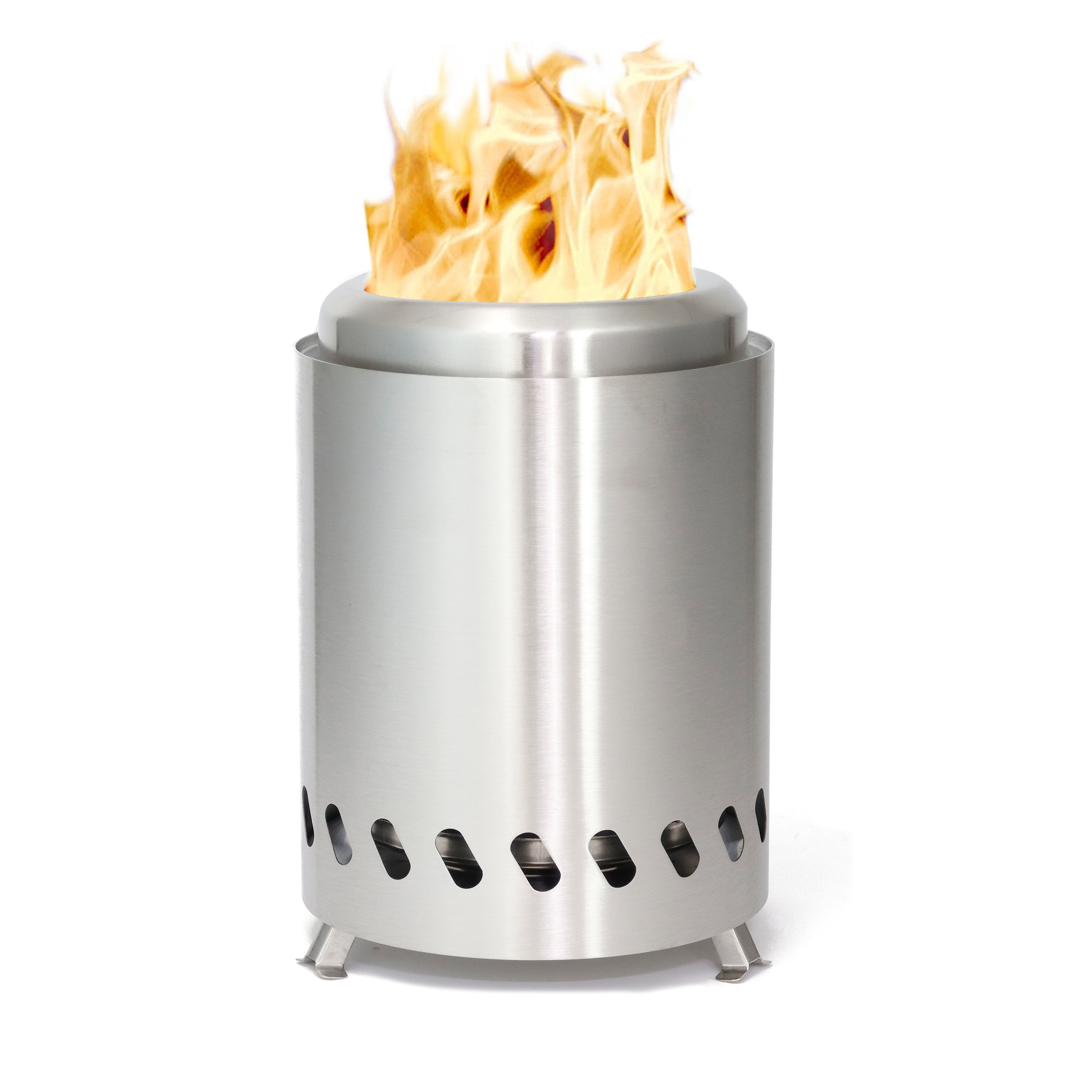 Stainless Steel Silver Mini Outdoor Stove with Stand Wooden Burning Tabletop Firepit Low Smoke Camping Stove