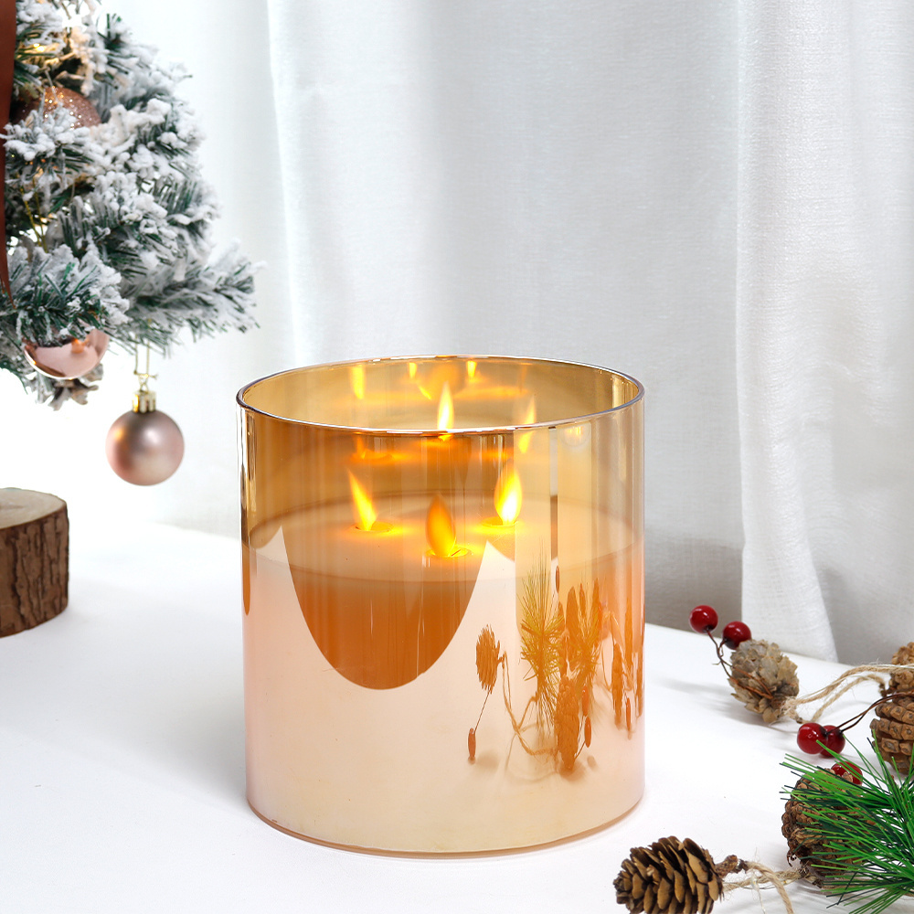 Small Soy Wax Pillar LED Flameless Flickering Candle Battery Powered Candle with Remote for Indoor Festival Decoration