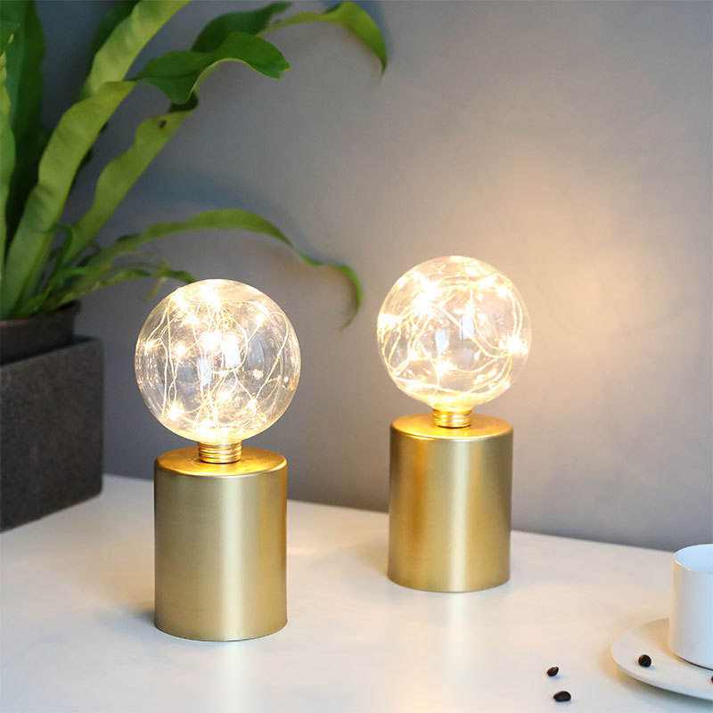 RTS US Free Shipping 2pcs Gold Table Lamp Battery Powered 8