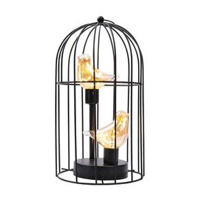 Metal Bird Cage Shape Hanging Lantern Battery Operated Lamp Cordless Accent Light with Fairy Lights Bird Bulb for Home Decor