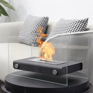 Portable Coffee Table Burner Fire Pit Desk Tabletop Bio Ethanol Glass Fireplace Three Fire Burner