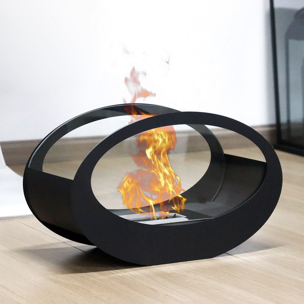 Hot Selling Elliptical Black Large Table Decorative Fireplace Free Standing Indoor Outdoor Patio Fire Pit Bioethanole Fireplace