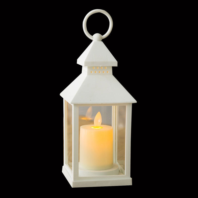 White Black Plastic Candle Lantern with Flickering Flameless Battery Powered LED Flickering Candle