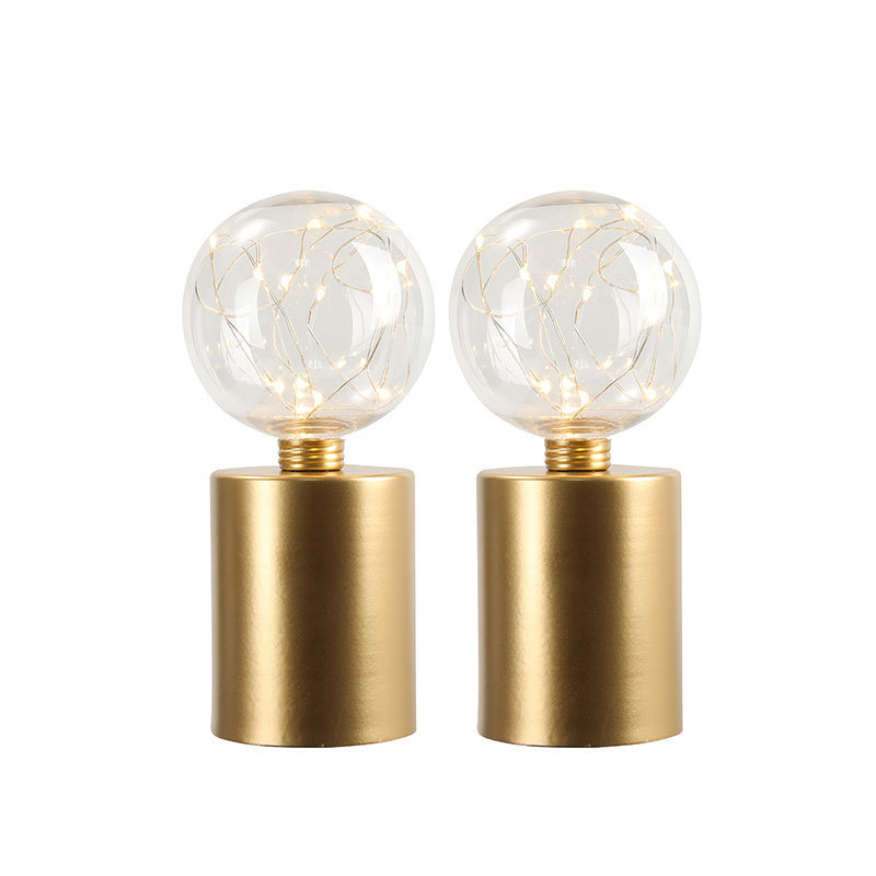 RTS US Free Shipping 2pcs Gold Table Lamp Battery Powered 8