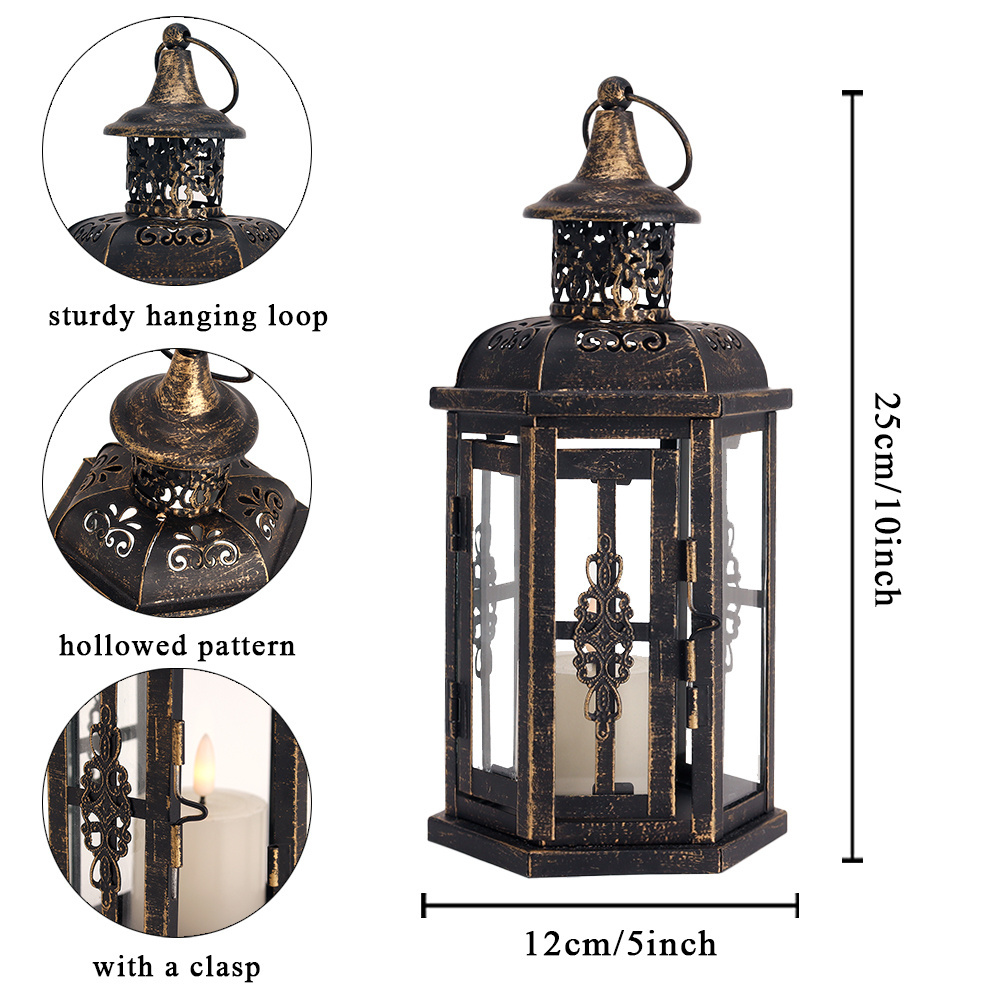 Black Metal Candle Holder Lantern Decorative Hanging Lantern for Candles Great for Indoor Outdoor Party Halloween Decor