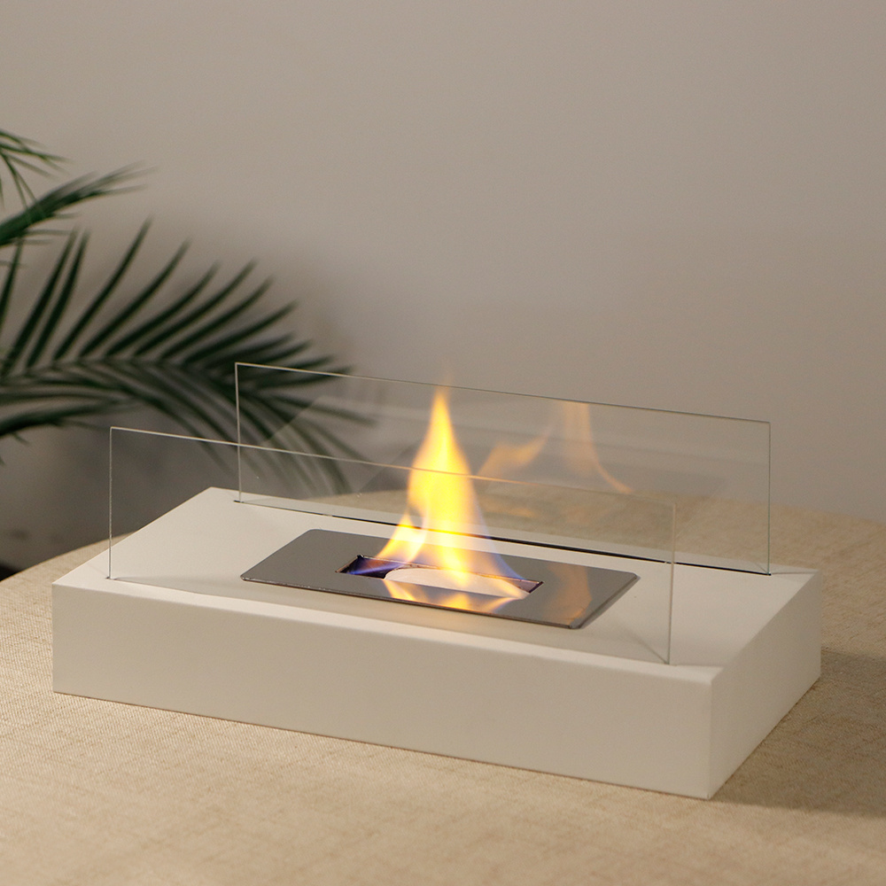 2024 White Holiday Decorative Tabletop Fireplace Clear Bioethanol Metal Fire Pit Indoor Outdoor Portable Mini Fireplace