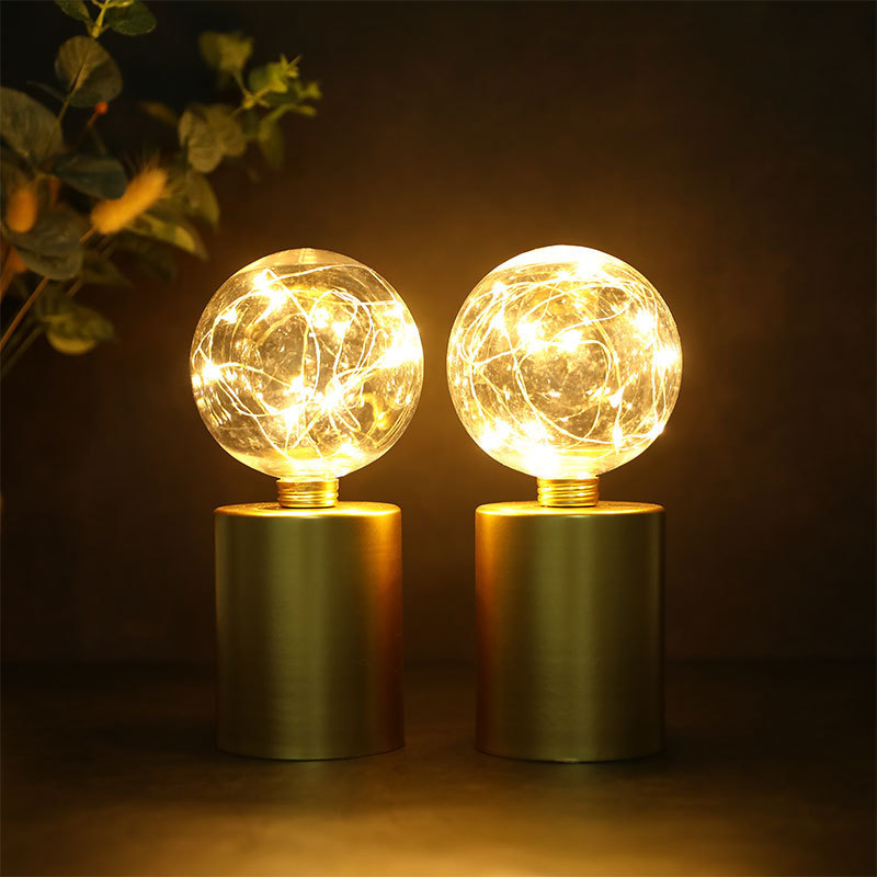 RTS US Free Shipping 2pcs Gold Table Lamp Battery Powered 8