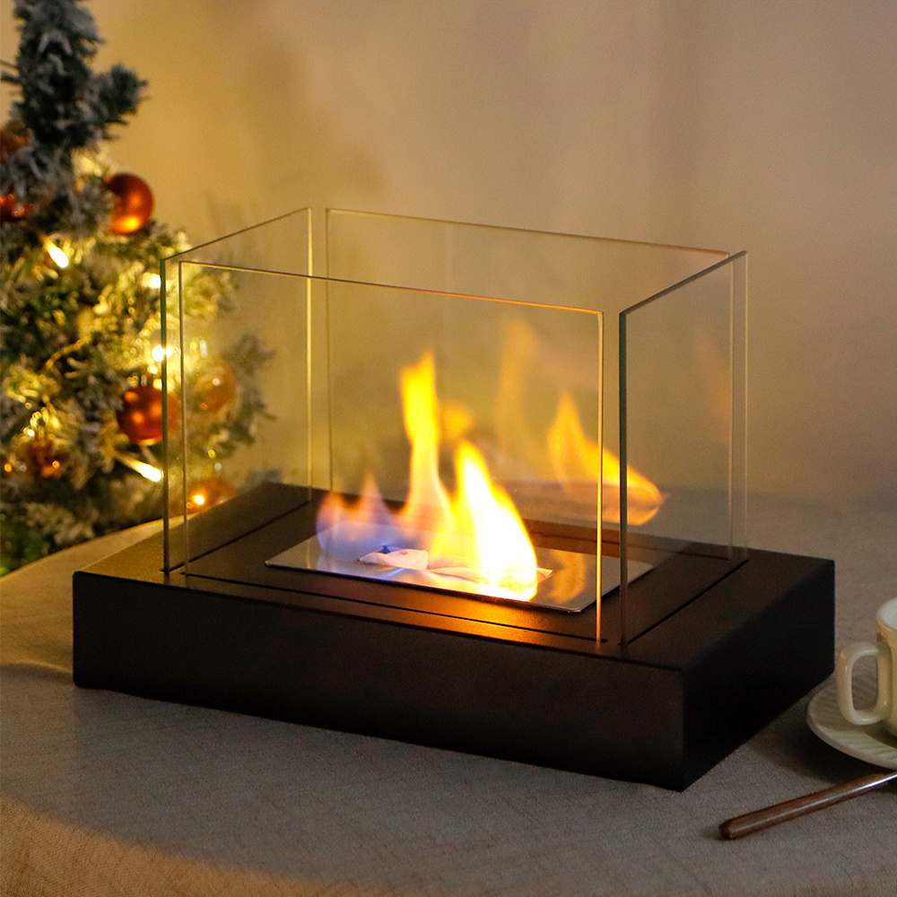 Classic Design Christmas Tabletop Fireplace Rectangular Metal Fire Pit Coffee Table Bar Decorative Mini Fireplace