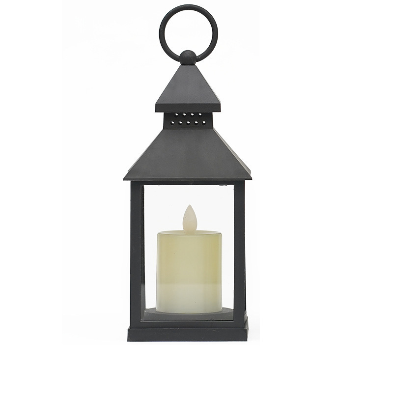 White Black Plastic Candle Lantern with Flickering Flameless Battery Powered LED Flickering Candle