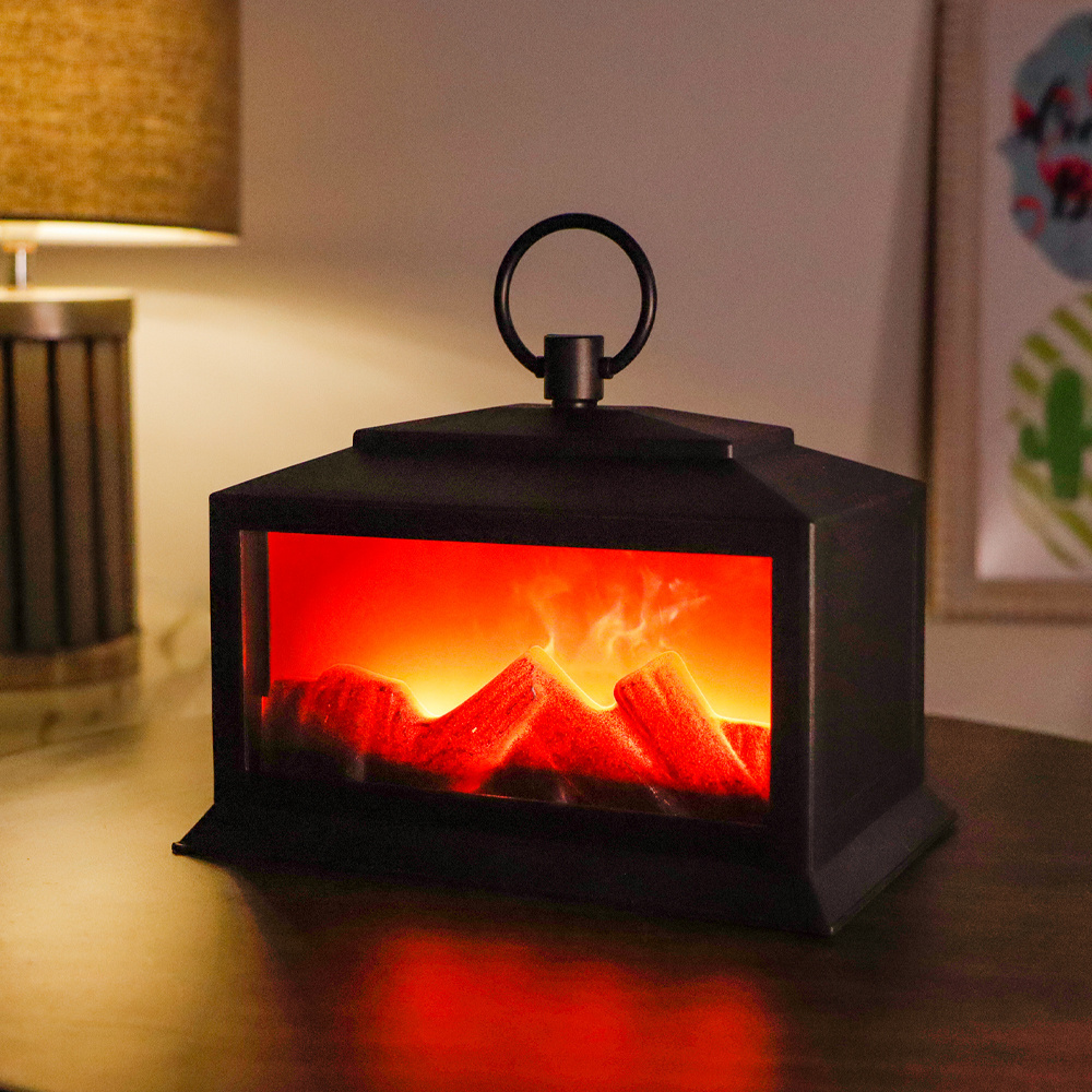 European Style Indoor Led Electric Fireplace Lantern 3D Simulation Flame Inside Portable Light Wholesale Party Decorations Lamp