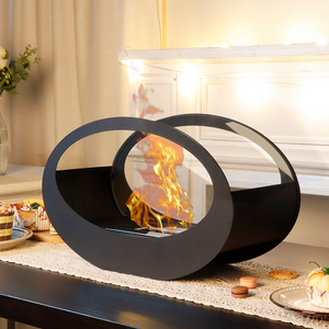 Hot Selling Elliptical Black Large Table Decorative Fireplace Free Standing Indoor Outdoor Patio Fire Pit Bioethanole Fireplace