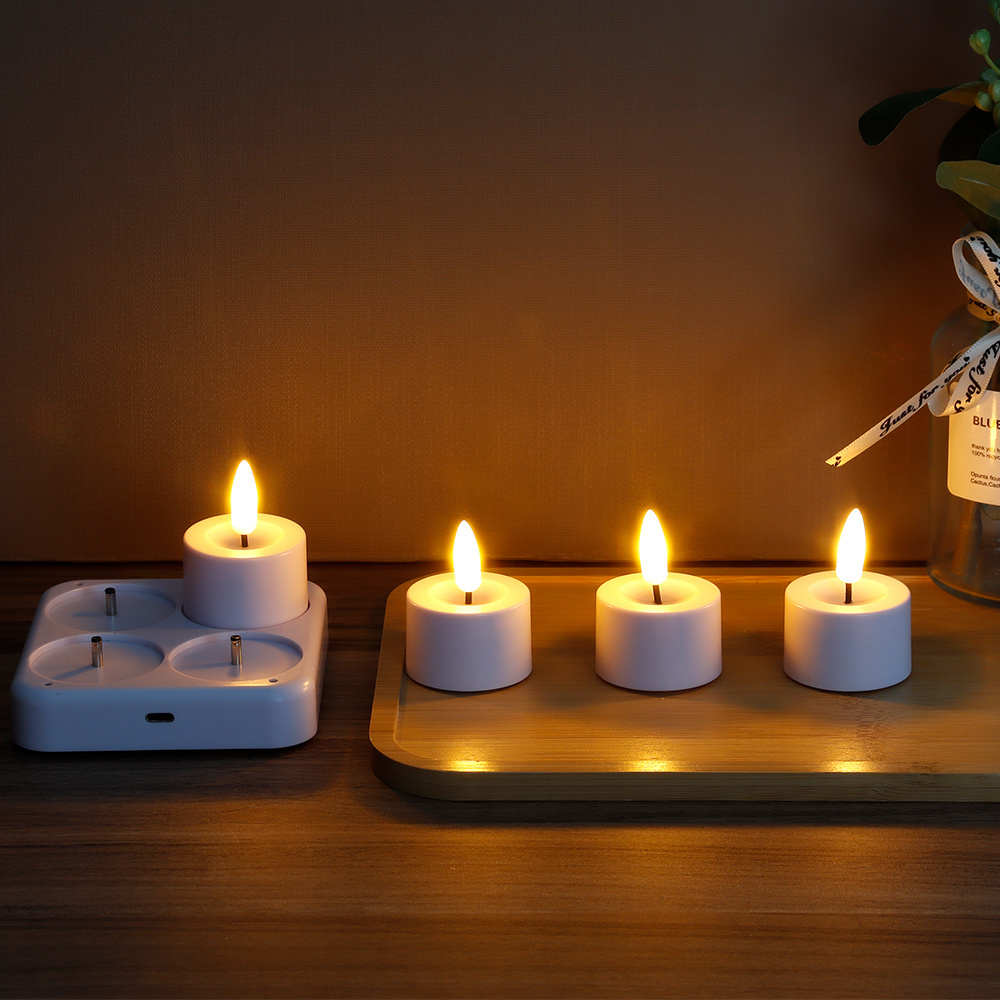 Rechargeable Cool White Electric LED Tea Light Safe Energy Saving LED Candle Lights Window Flameless Electric Candles