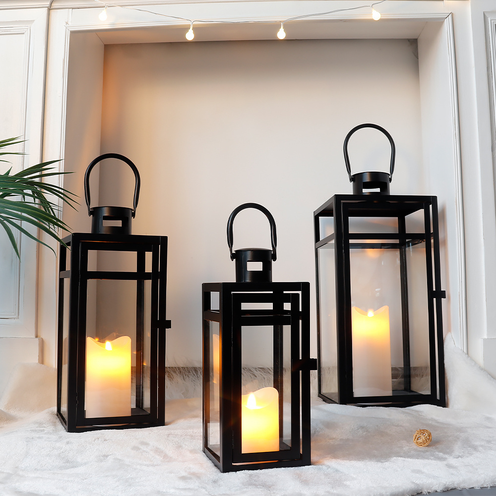 Modern Large Black Lantern Garden Hanging Metal Candle Holder Home Outdoor Decorative Lanterns For Candle