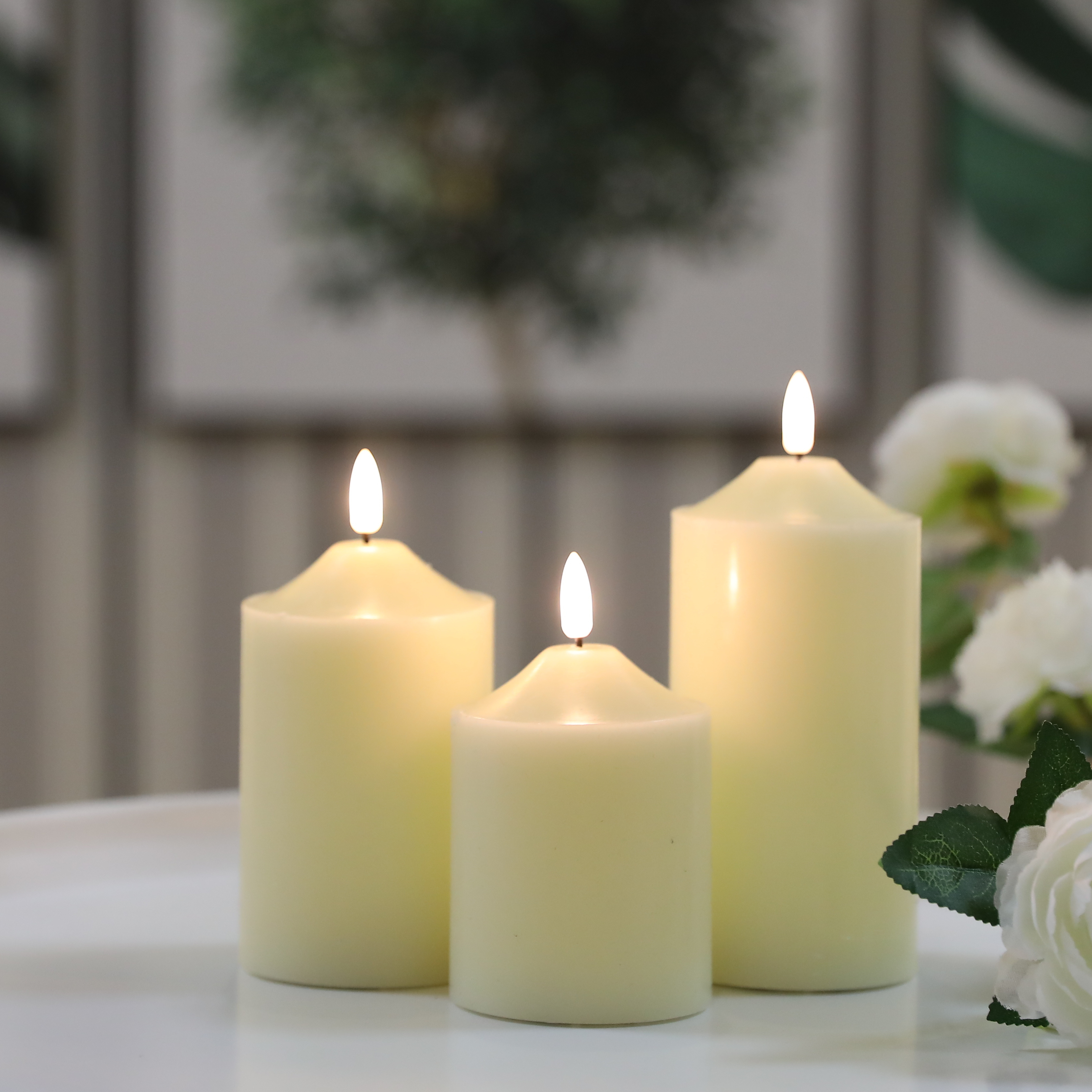 RTS 3D Flameless LED Candle Set 4/5/6inch High Real Wax Battery Candle Pillars Flickering LED Candles with Remote Control Timers