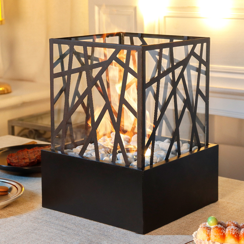 Black Steel Smokeless Tabletop Fireplace Bio Ethanol Fireplace Small Indoor Outdoor Fireplace Table Top Fire Pit Bowl