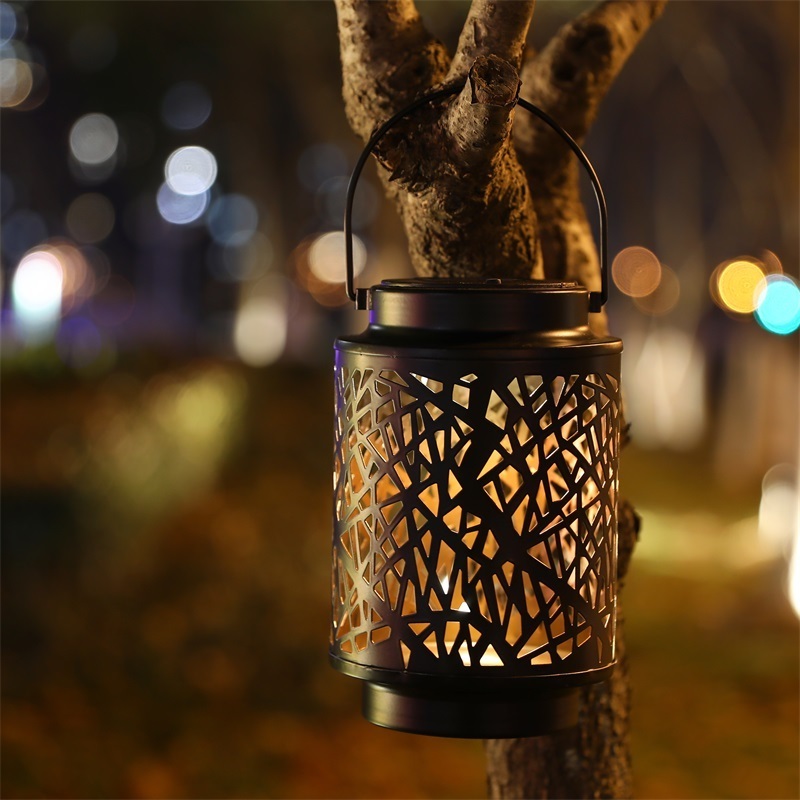 Solar Lantern Lights Outdoor Solar Powered Lights Hanging Garden Decoration Lamp Metal Lantern with Handle LED