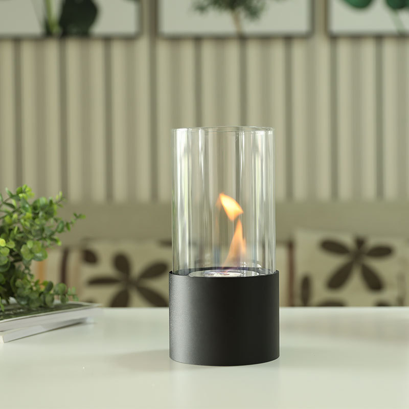 RTS Stocks Indoor Portable Small Round Coffee Tabletop Fireplaces Top Table Floor Glass& Metal Gel Bio Ethanol Fireplace