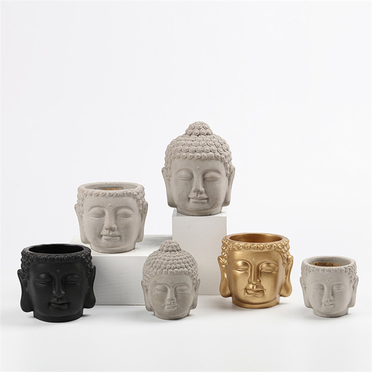 Wholesale customized indoor outdoor garden decoration gold cement planters face statue head flower pot buddha plant pots