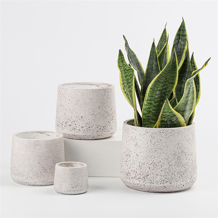 Wholesale home garden decorative cute round small white concrete cactus container pots luxury indoor plant pot for bonsai