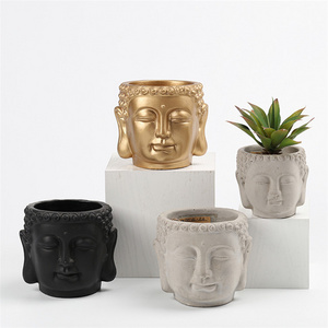 Wholesale customized indoor outdoor garden decoration gold cement planters face statue head flower pot buddha plant pots