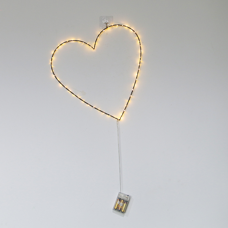 40CM 60 warm white LED lights metal heart shape wire wreath frame with lights for Christmas and home decoration